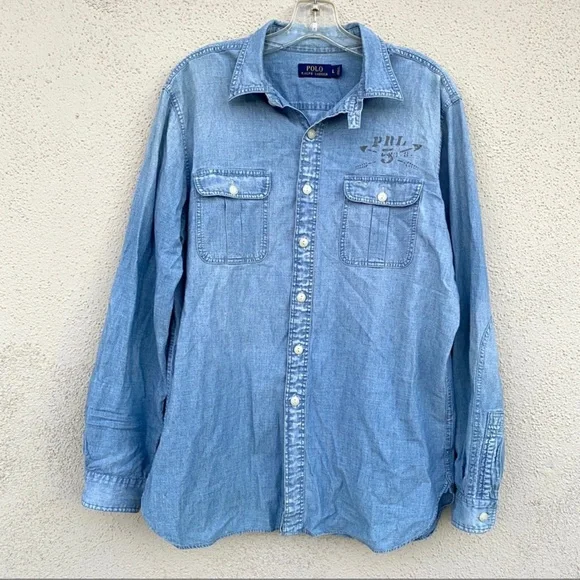 POLO RALPH LAUREN denim jean shirt button down chambray Mens unisex women's blue - Picture 7 of 8